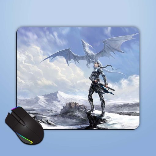 Armor Girl With White Dragon Mouse Pad Zapvi