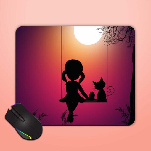 Girl With Cat Mouse Pad Zapvi