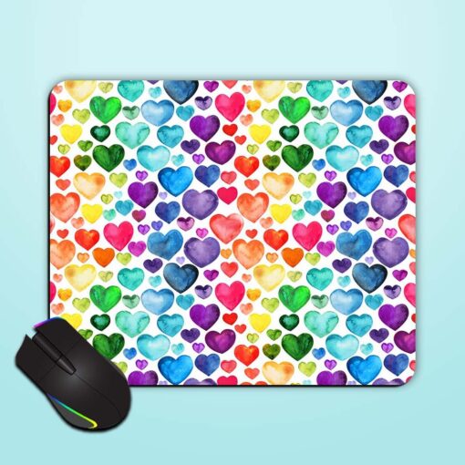 Multicolored Watercolor Hearts Mouse Pad Zapvi