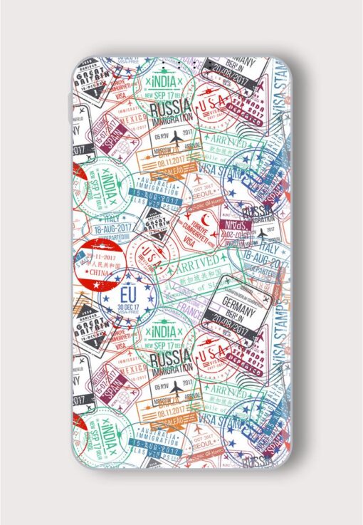 Passport Stamp Seamless Printed Designer 10000 mAh PowerBank Zapvi