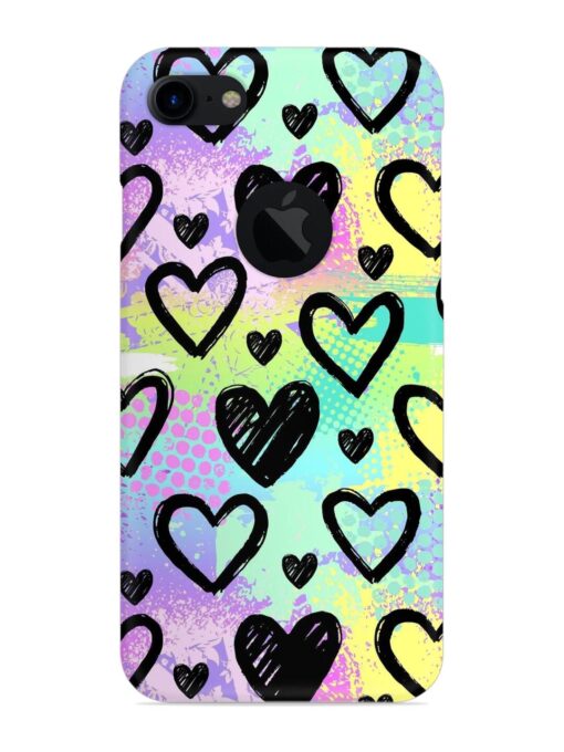 Bright Pattern Hearts Snap Case for Apple Iphone 7 (Logo Cut) Zapvi