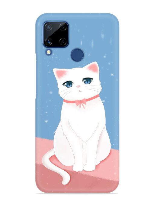 Cute White Cat Snap Case for Realme C15 Zapvi