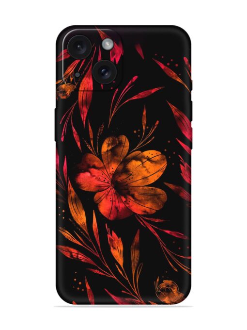 Red Flower Painting Embossed Soft Silicone Case for Apple Iphone 15 Zapvi