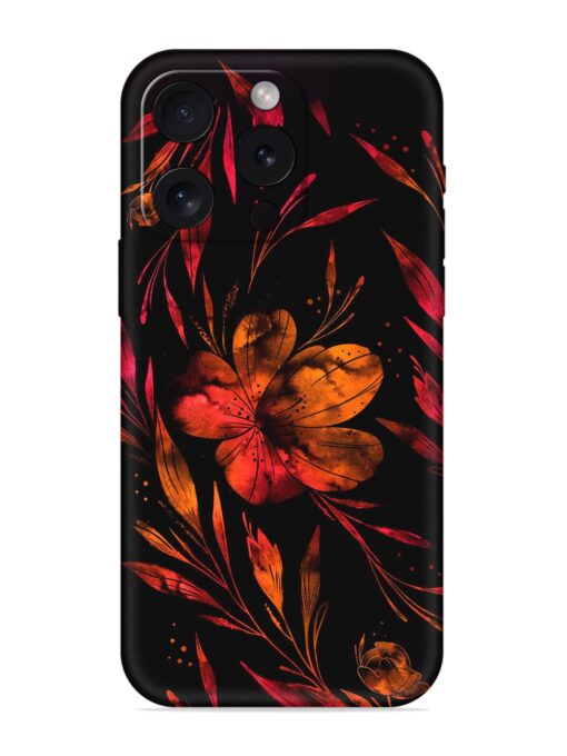 Red Flower Painting Embossed Soft Silicone Case for Apple Iphone 15 Pro Zapvi