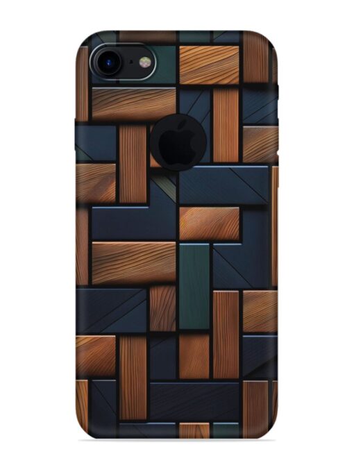 Wooden Background Cubes Embossed Soft Silicone Case for Apple Iphone 7 (Logo Cut) Zapvi