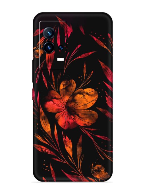 Red Flower Painting Embossed Soft Silicone Case for Iqoo 9 (5G) Zapvi