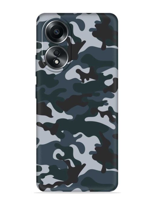 Dark Blue Army Military Art Embossed Soft Silicone Case for Oppo A58 Zapvi