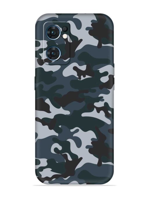 Dark Blue Army Military Art Embossed Soft Silicone Case for Oppo Reno 7 (5G) Zapvi