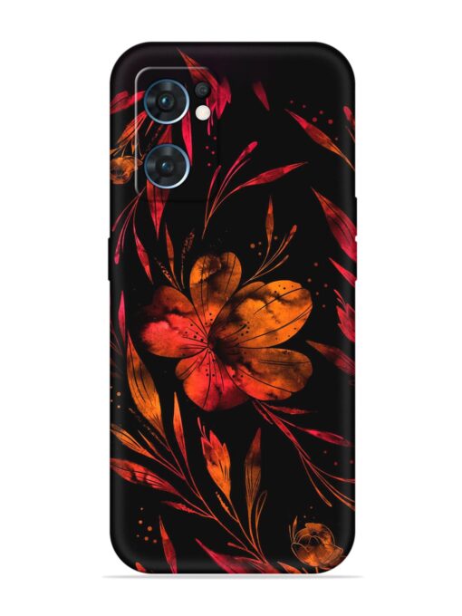 Red Flower Painting Embossed Soft Silicone Case for Oppo Reno 7 (5G) Zapvi