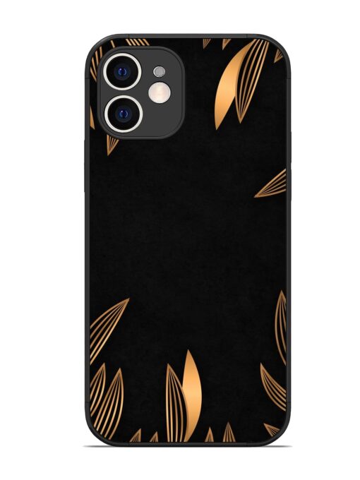 Golden Leaf Pattern Glossy Metal Phone Cover for Apple Iphone 12 Zapvi