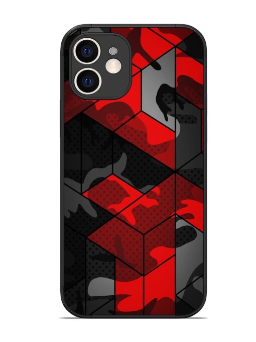 Royal Red Camouflage Pattern Glossy Metal Phone Cover for Apple Iphone 12 Zapvi