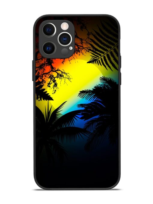 Colorful Sunset With Palm Trees Glossy Metal Phone Cover for Apple Iphone 12 Pro Zapvi