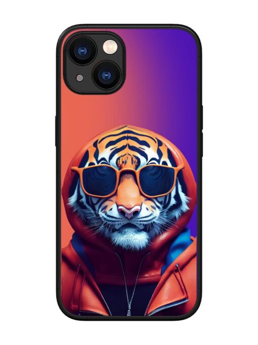 Tiger Animation Glossy Metal Phone Cover for Apple Iphone 13 Zapvi