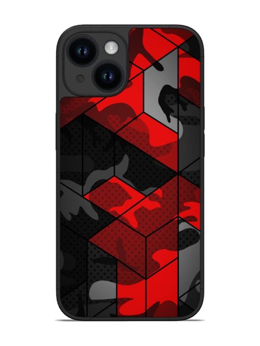 Royal Red Camouflage Pattern Glossy Metal Phone Cover for Apple Iphone 14 Zapvi