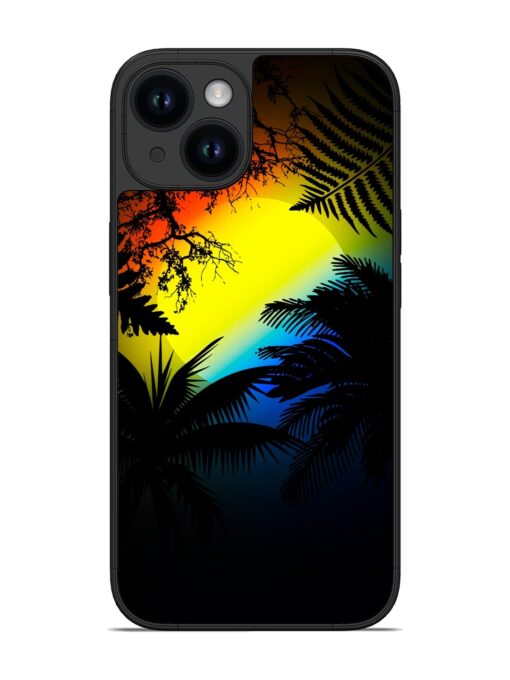 Colorful Sunset With Palm Trees Glossy Metal Phone Cover for Apple Iphone 14 Zapvi