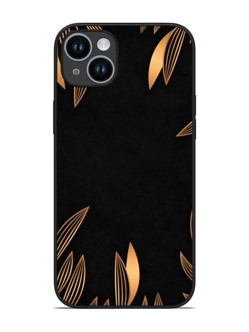 Golden Leaf Pattern Glossy Metal Phone Cover for Apple Iphone 14 Plus Zapvi