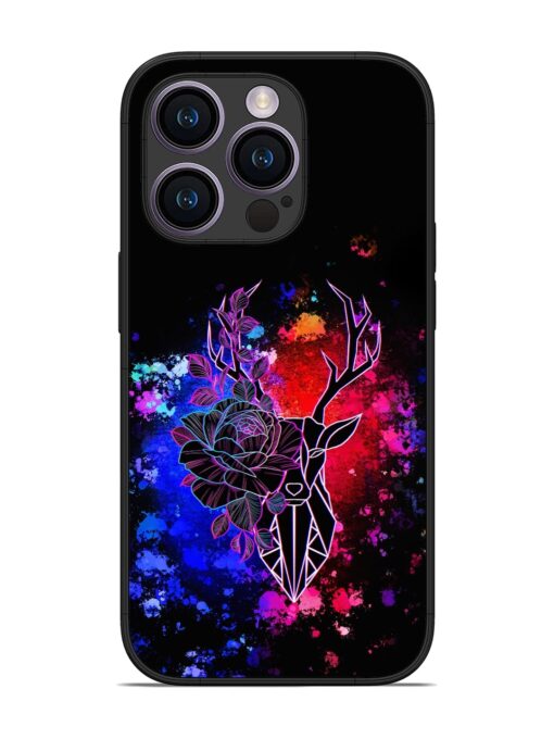 Floral Deer Art Glossy Metal Phone Cover for Apple Iphone 14 Pro Zapvi