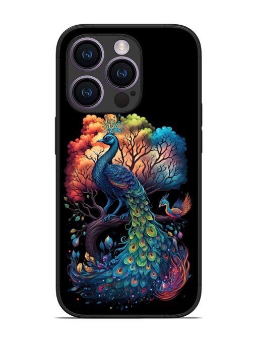 Peacock Tree Art Glossy Metal Phone Cover for Apple Iphone 14 Pro Zapvi