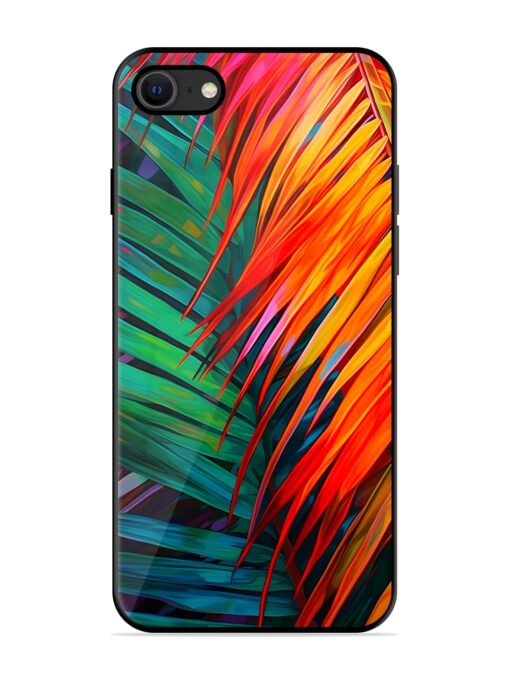 Painted Tropical Leaves Glossy Metal Phone Cover for Apple Iphone Se (2020) Zapvi