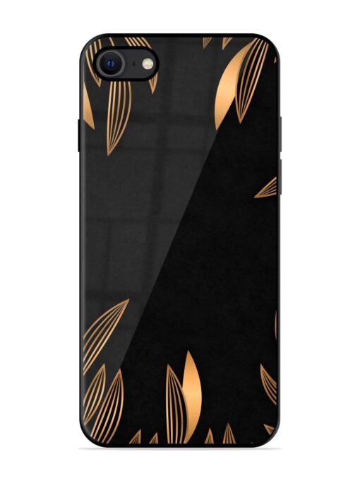 Golden Leaf Pattern Glossy Metal Phone Cover for Apple Iphone Se (2020) Zapvi