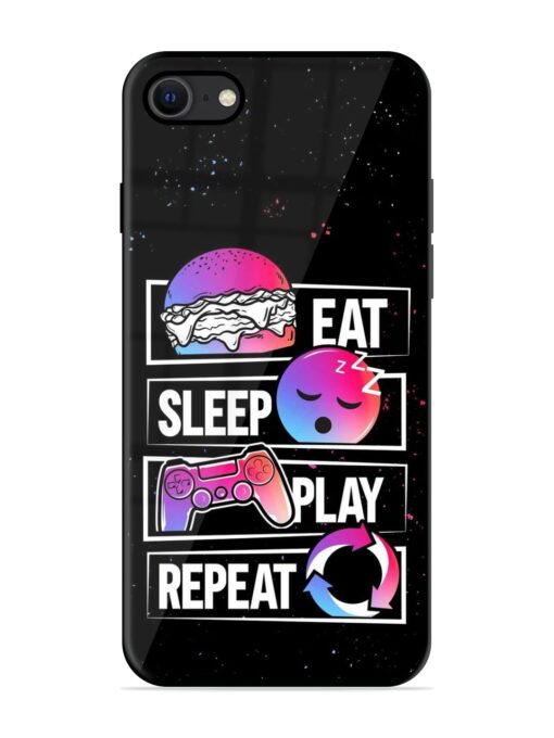 Eat Sleep Play Repeat Glossy Metal Phone Cover for Apple Iphone Se (2020) Zapvi