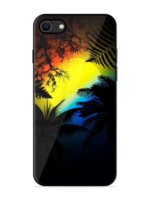 Colorful Sunset With Palm Trees Glossy Metal Phone Cover for Apple Iphone Se (2020) Zapvi