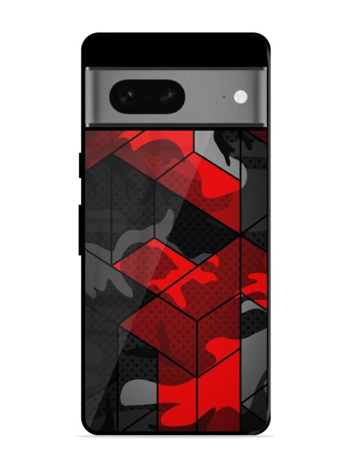 Royal Red Camouflage Pattern Glossy Metal Phone Cover for Google Pixel 7 Zapvi