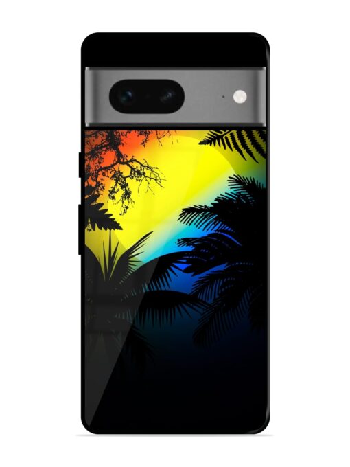 Colorful Sunset With Palm Trees Glossy Metal Phone Cover for Google Pixel 7 Zapvi