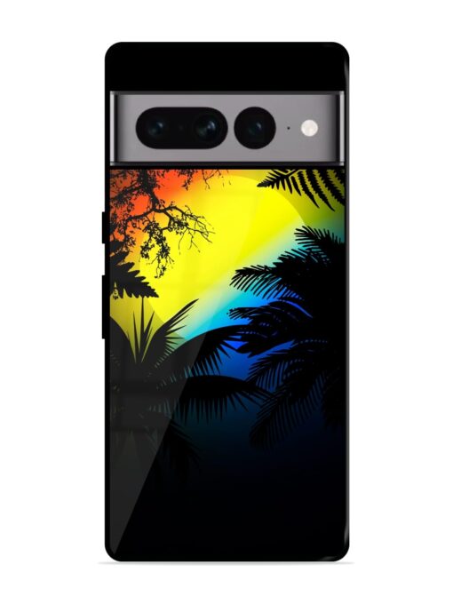 Colorful Sunset With Palm Trees Glossy Metal Phone Cover for Google Pixel 7 Pro Zapvi