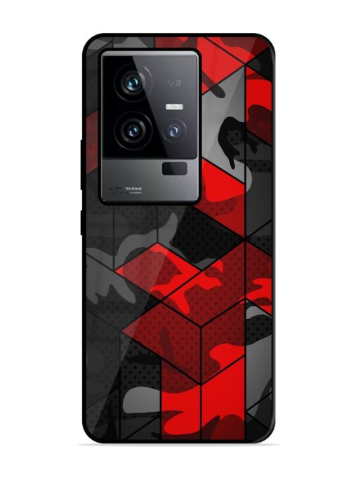 Royal Red Camouflage Pattern Glossy Metal Phone Cover for Iqoo 11 (5G) Zapvi