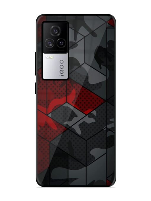 Red And Grey Pattern Glossy Metal Phone Cover for Iqoo 7 Legend (5G) Zapvi