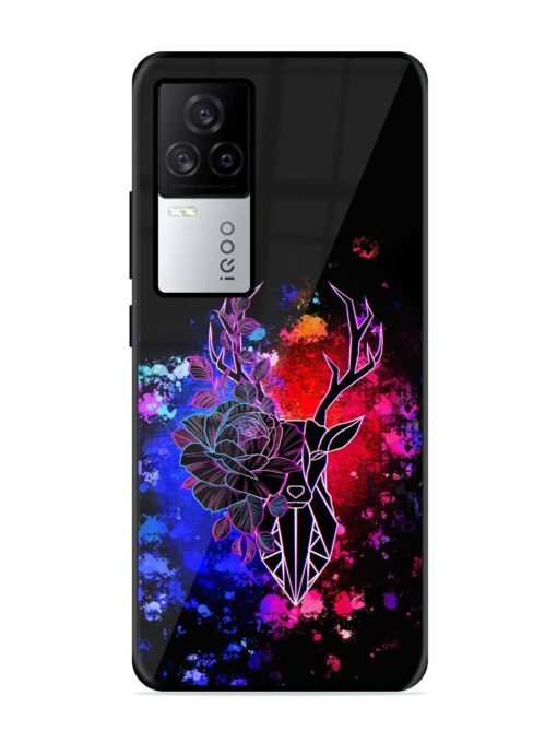 Floral Deer Art Glossy Metal Phone Cover for Iqoo 7 Legend (5G) Zapvi