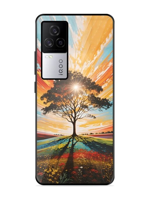 Abstract Tree Colorful Art Glossy Metal Phone Cover for Iqoo 7 Legend (5G) Zapvi