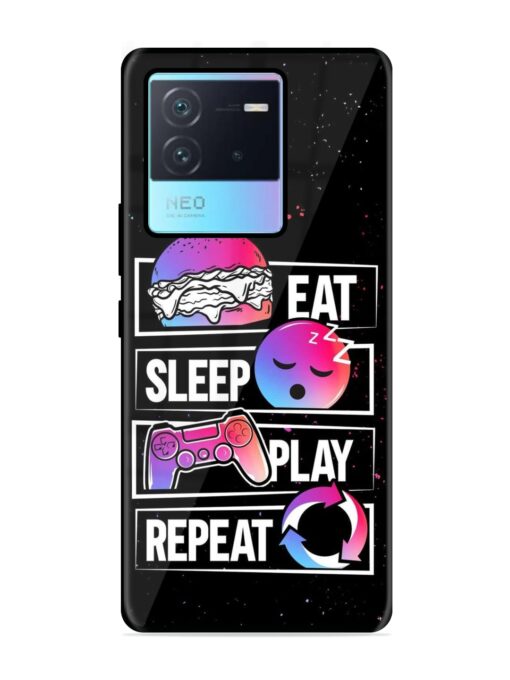 Eat Sleep Play Repeat Glossy Metal Phone Cover for Iqoo Neo 6 (5G) Zapvi