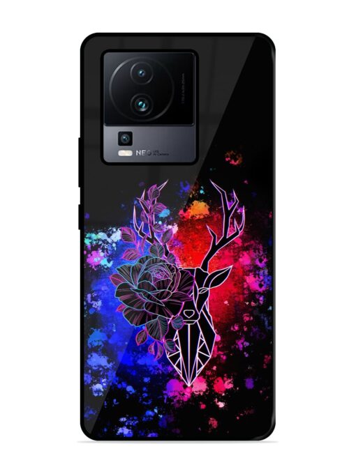 Floral Deer Art Glossy Metal Phone Cover for Iqoo Neo 7 (5G) Zapvi