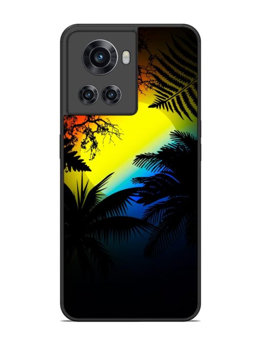 Colorful Sunset With Palm Trees Glossy Metal Phone Cover for Oneplus 10R (5G) Zapvi