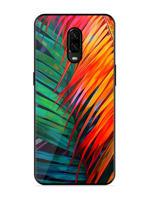 Painted Tropical Leaves Glossy Metal Phone Cover for Oneplus 6T Zapvi