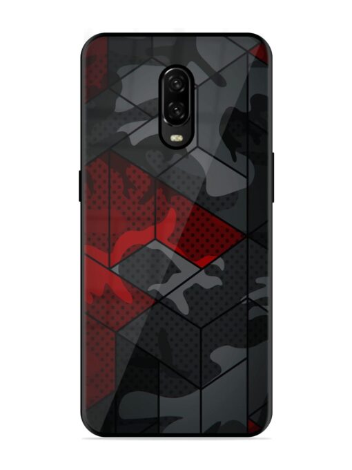 Red And Grey Pattern Glossy Metal Phone Cover for Oneplus 6T Zapvi