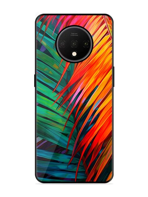 Painted Tropical Leaves Glossy Metal Phone Cover for Oneplus 7T Zapvi