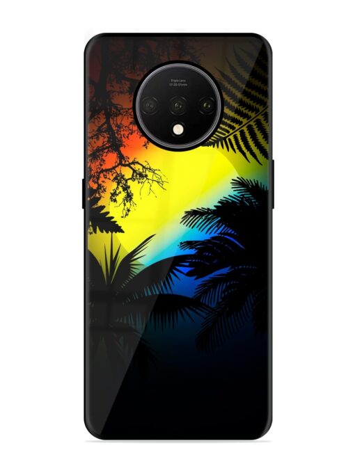 Colorful Sunset With Palm Trees Glossy Metal Phone Cover for Oneplus 7T Zapvi