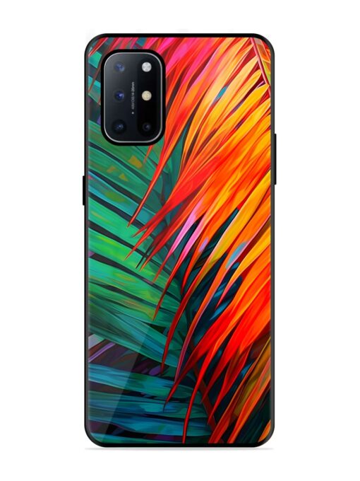 Painted Tropical Leaves Glossy Metal Phone Cover for Oneplus 8T (5G) Zapvi