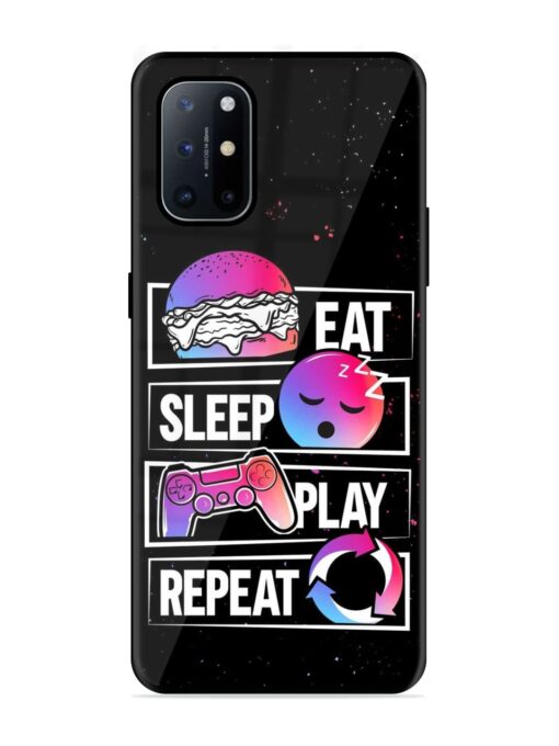 Eat Sleep Play Repeat Glossy Metal Phone Cover for Oneplus 8T (5G) Zapvi