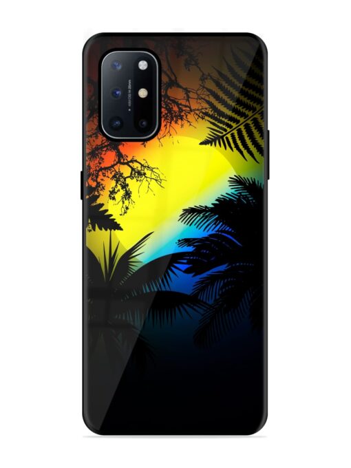 Colorful Sunset With Palm Trees Glossy Metal Phone Cover for Oneplus 8T (5G) Zapvi