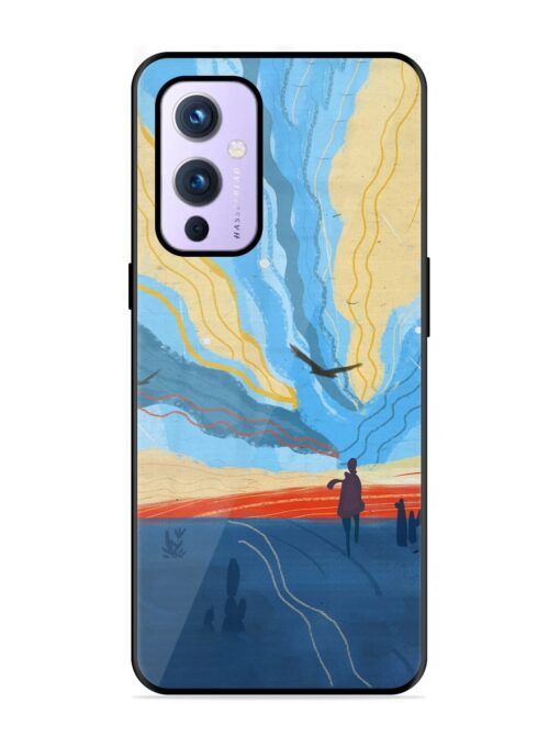 Minimal Abstract Landscape Glossy Metal Phone Cover for Oneplus 9 (5G) Zapvi