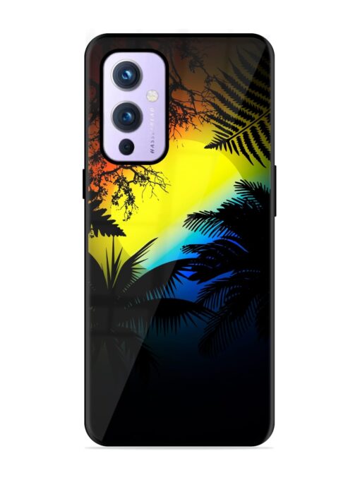 Colorful Sunset With Palm Trees Glossy Metal Phone Cover for Oneplus 9 (5G) Zapvi