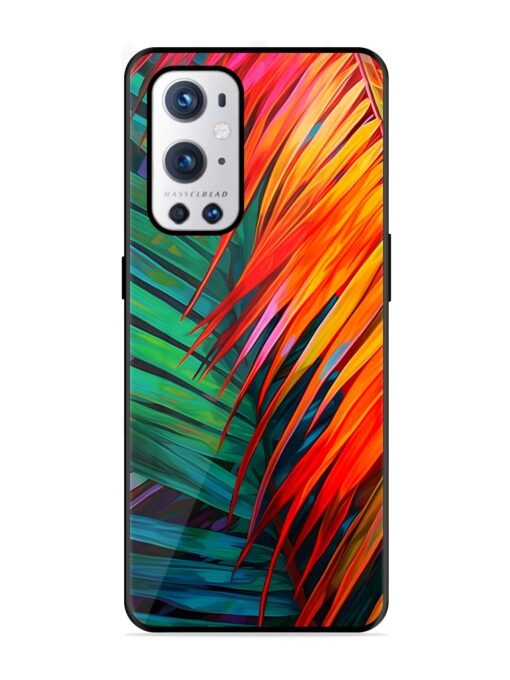 Painted Tropical Leaves Glossy Metal Phone Cover for Oneplus 9 Pro (5G) Zapvi