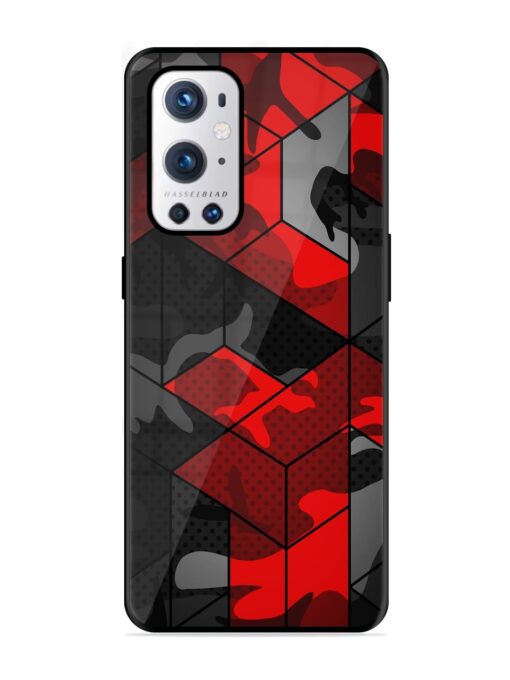 Royal Red Camouflage Pattern Glossy Metal Phone Cover for Oneplus 9 Pro (5G) Zapvi