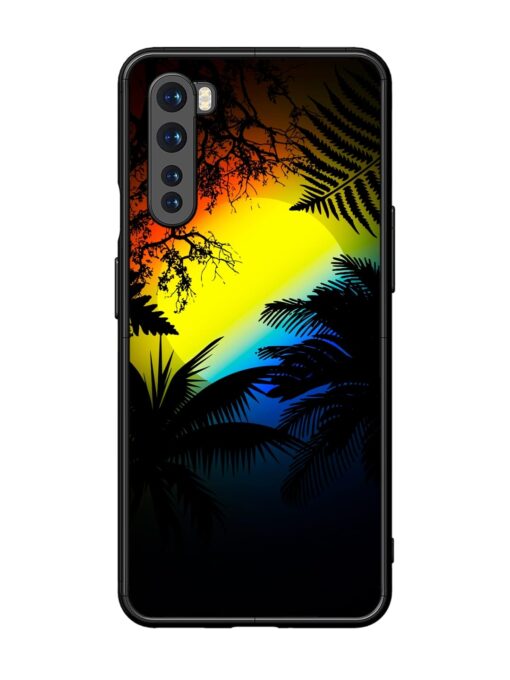 Colorful Sunset With Palm Trees Glossy Metal Phone Cover for Oneplus Nord Zapvi