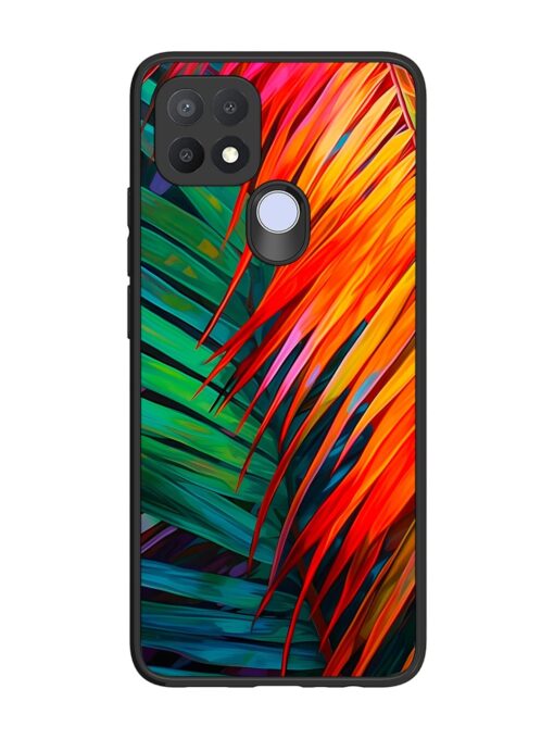 Painted Tropical Leaves Glossy Metal Phone Cover for Oppo A15S Zapvi