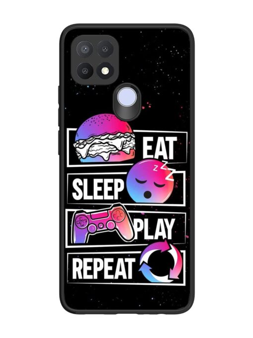 Eat Sleep Play Repeat Glossy Metal Phone Cover for Oppo A15S Zapvi